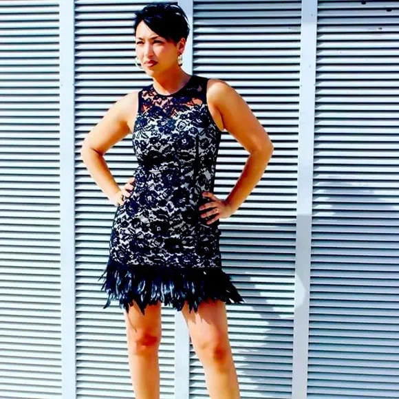 black dress with feather bottom Lula Feather Dress – Retrofete main image 0